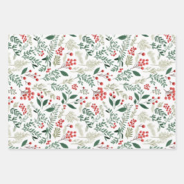 Christmas Red Holly Berries Geschenkpapier Set