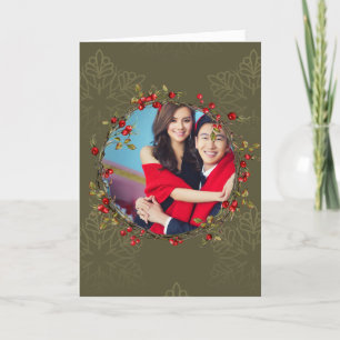 Christmas Red Holly Berry Wreath Peace Feiertagskarte