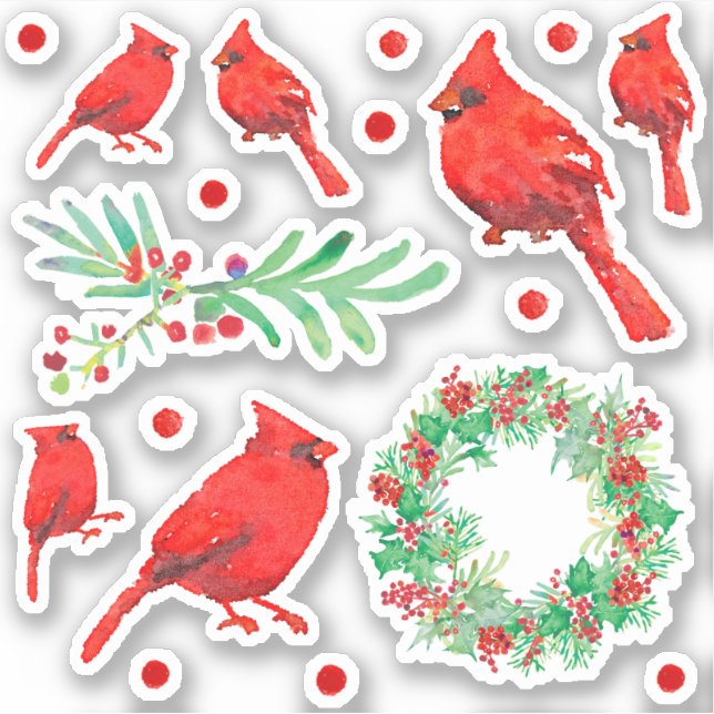 Christmas Red Kardinal Bird Holly Wreath Aufkleber (Vorderseite)