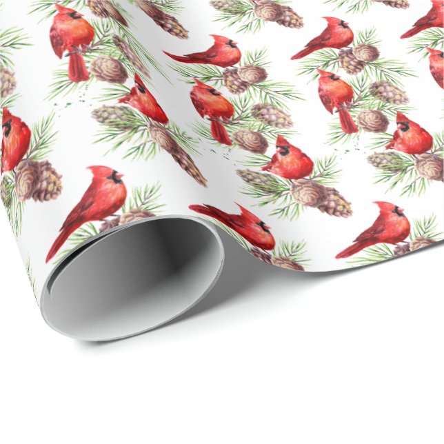 Christmas Red Kardinal Birds Holly Berry Branch Geschenkpapier (Rolleneckpunkt)