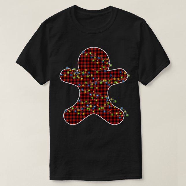 Christmas Red kariert Gingerbrot Mann T-Shirt (Design vorne)