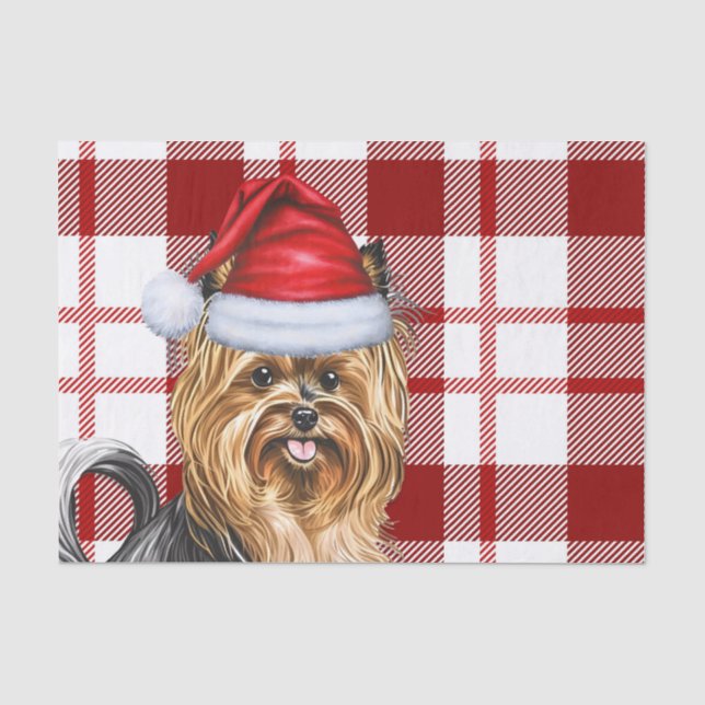 Christmas Red Kariert und Biewer Terrier Dog Seidenpapier (Vorderseite)