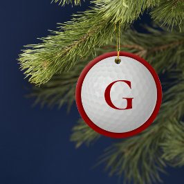 Christmas Red Monogram Golf Ball Keramik Ornament