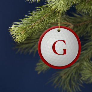 Christmas Red Monogram Golf Ball Keramik Ornament