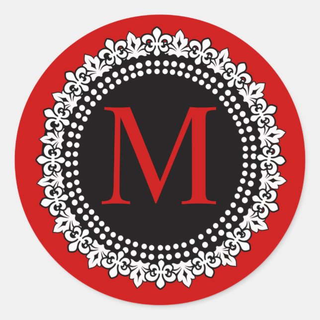 Christmas Red Monogram M Lilie Wedding Runder Aufkleber (Vorderseite)