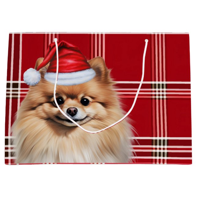 Christmas Red Plaid Pomeranian Dog Lover Große Geschenktüte (Vorderseite)