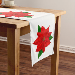Christmas Red Poinsettia Blume auf Weiß Großer Tischläufer