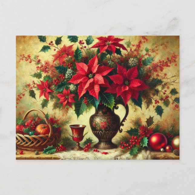 Christmas Red Poinsettia Bouquet Feiertagspostkarte (Vorderseite)