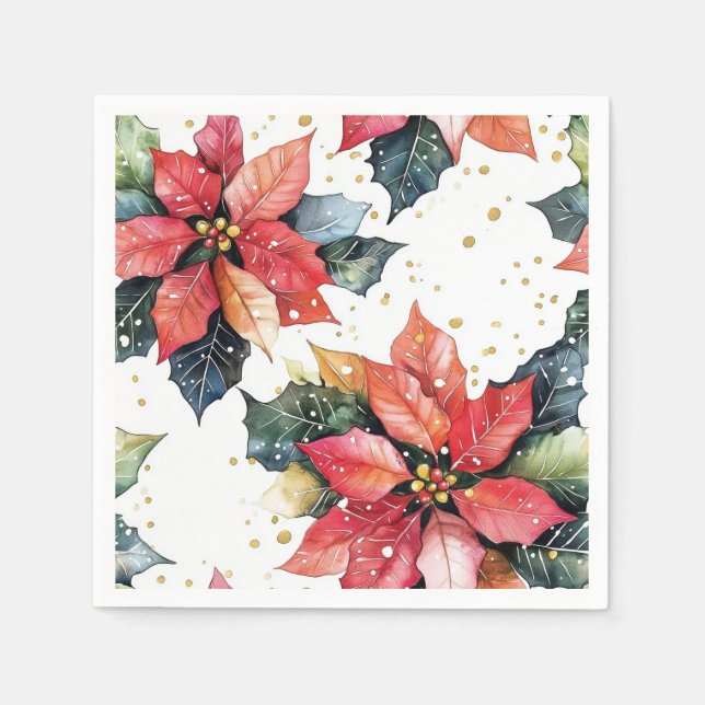 Christmas Red Poinsettia Festive Glitter Holiday Serviette (Vorderseite)