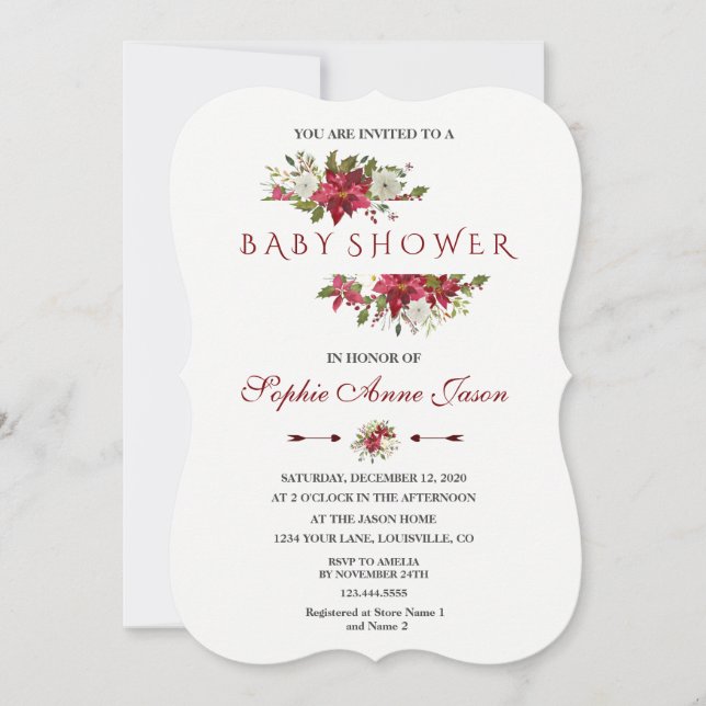 Christmas Red Poinsettia Frame Baby Dusche Einladung (Vorderseite)