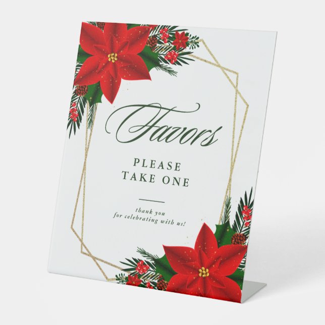 Christmas Red Poinsettia Greenery Geometric Favori Sockelschild (Vorderseite)