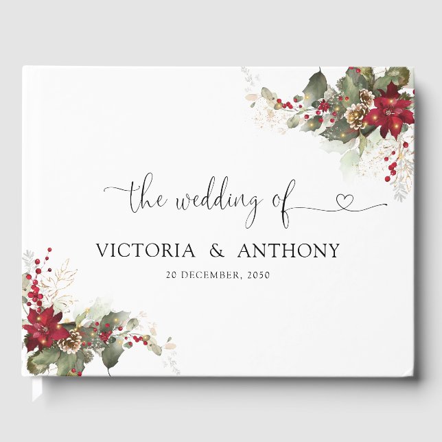 Christmas Red Poinsettia Wedding Guest Book Gästebuch (Vorderseite)