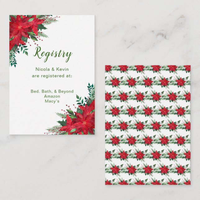 Christmas Red Poinsettia Wedding Registry Begleitkarte (Vorne/Hinten)