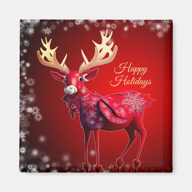 Christmas Red Reindeer Winter Holidays Magnet (Vorne)