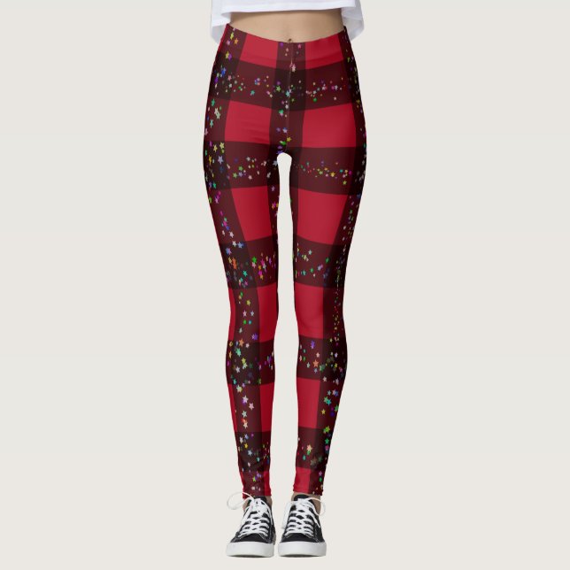 Christmas Red Sparkle Buffalo Kariert Leggings (Vorderseite)