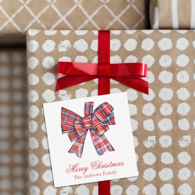 Christmas Red Tartan Kariert Bow Enclosure Mitteilungskarte (Von Creator hochgeladen)