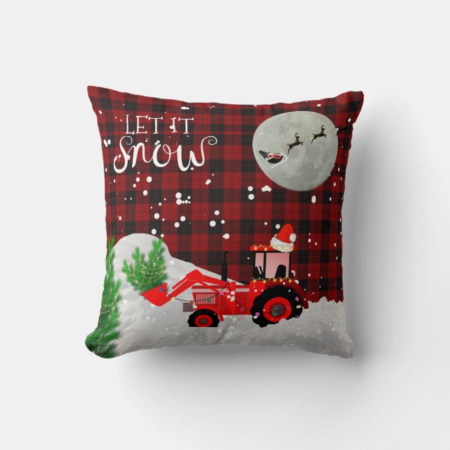 Christmas RED TRACTOR Lumberjack Buffalo Kariert Kissen (Vorderseite)