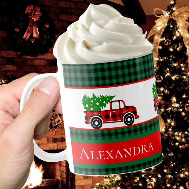 Christmas Red Truck Koch Green Buffalo Kariert Kaffeetasse (Von Creator hochgeladen)