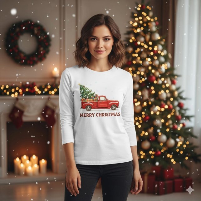 Christmas Red Truck Tree Transport T-Shirt (Von Creator hochgeladen)