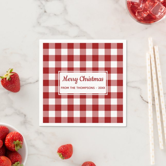 Christmas Red White Buffalo Karo Name Party Serviette (Beispiel)