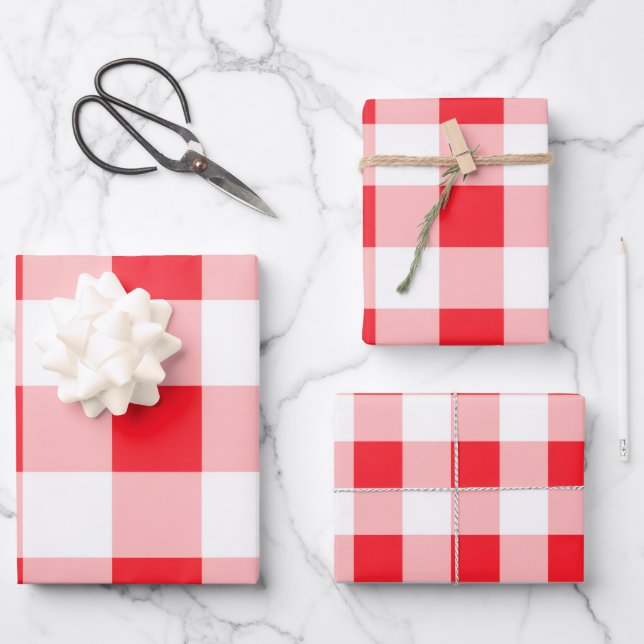 Christmas Red White Check  Geschenkpapier Set (Vorderseite)