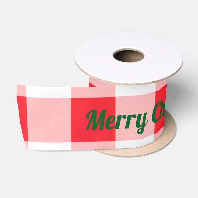 Christmas Red White Check NAME Satinband (Spule)