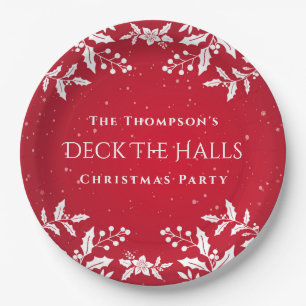 Christmas Red & White-Holly - Deck-The-Halls-Party Pappteller