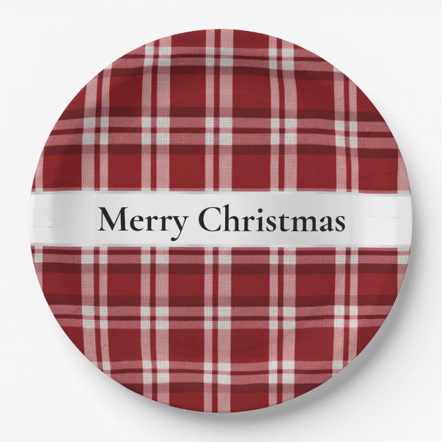 Christmas Red White Kariert Pappteller (Vorderseite)