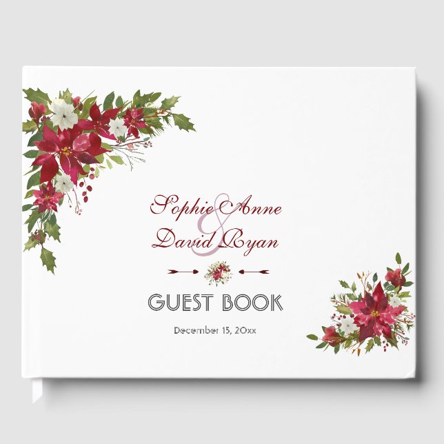 Christmas Red White Poinsettia Wedding Gästebuch (Vorderseite)