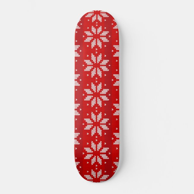 Christmas Red White Winter Holiday Knit Snowflakes Skateboard (Vorderseite)