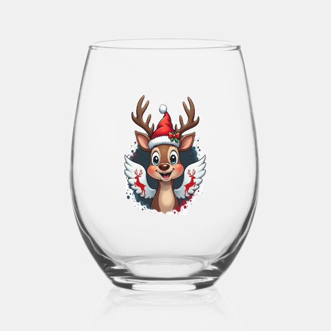 christmas Reindeer (1) Weinglas Ohne Stiel (Vorderseite)