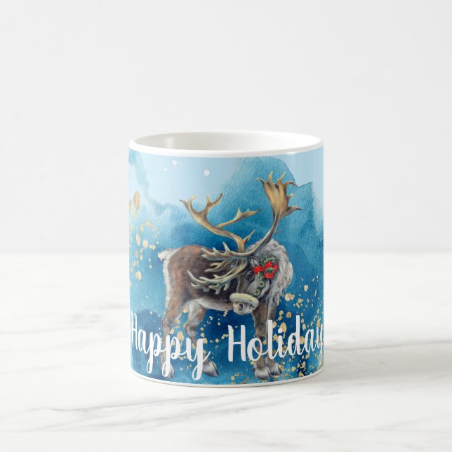 Christmas Reindeer Blue Splash Kaffeetasse (Mittel)