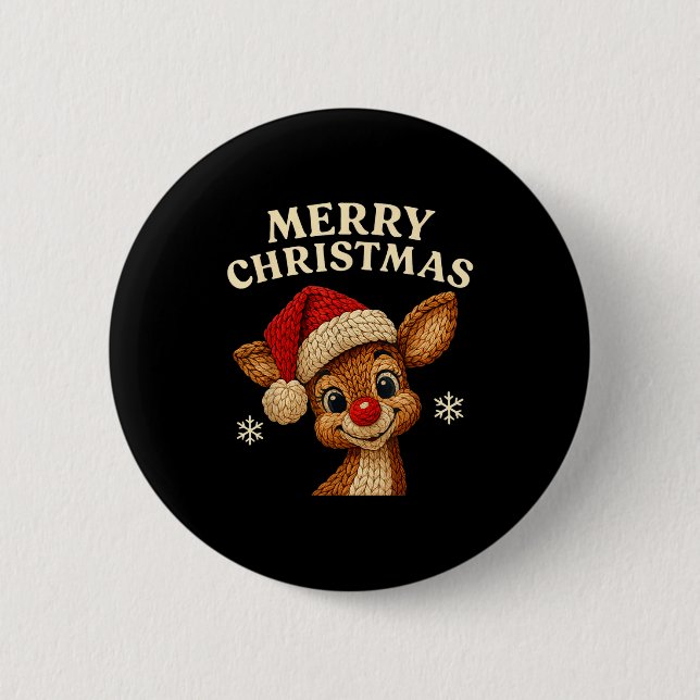 Christmas Reindeer Crochet Cute Merry Christmas Re Button (Vorderseite)
