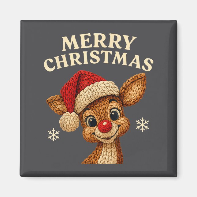 Christmas Reindeer Crochet Cute Merry Christmas Re Magnet (Vorne)