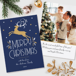 Christmas Reindeer Custom Foto Midnight Blue Flat Karte