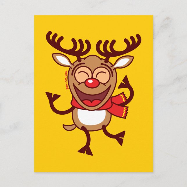 Christmas Reindeer dancing animatedly Feiertagspostkarte (Vorderseite)