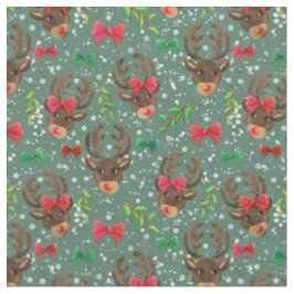 Christmas Reindeer Forest Green Stoff