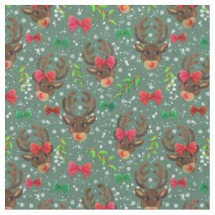 Christmas Reindeer Forest Green Stoff