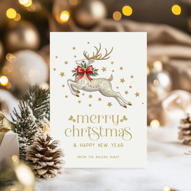 Christmas Reindeer Gold TypographyGreeting Card Einladung (Von Creator hochgeladen)