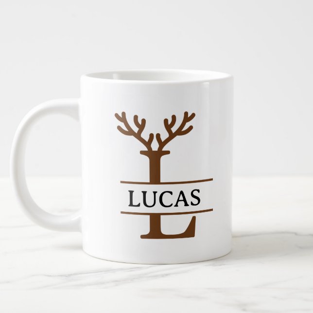 Christmas Reindeer holiday Mug, Custom winter  Jumbo-Tasse (Links)