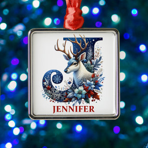 Christmas Reindeer Monogram Letter J Individuelle  Ornament Aus Metall