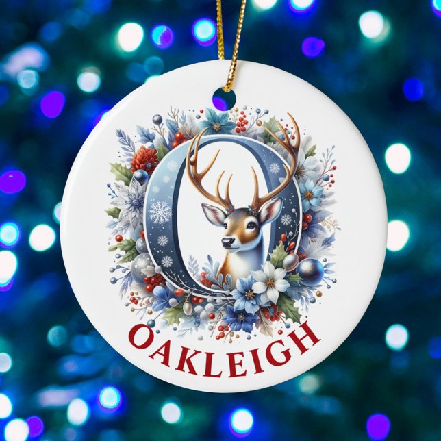 Christmas Reindeer Monogram Letter O Custom Name Keramik Ornament (Von Creator hochgeladen)
