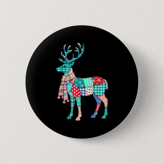 Christmas Reindeer Patchwork Reindeer Men Women Ki Button (Vorderseite)