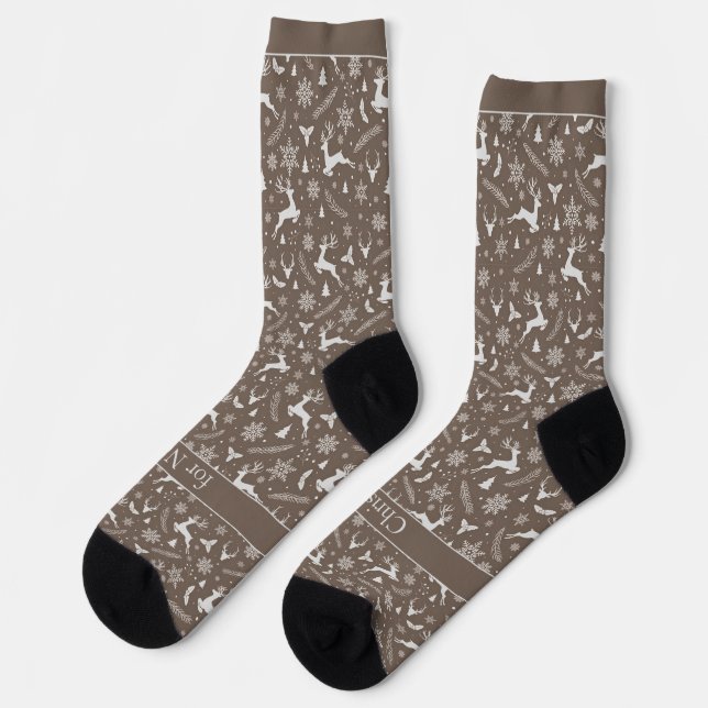 Christmas Reindeer Pattern Brown with Text Socken (Linkes Detail)