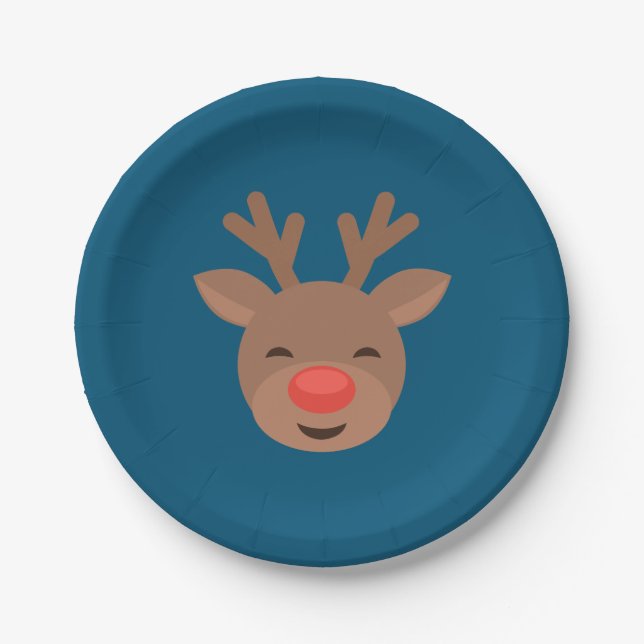 Christmas Reindeer Rudolf auf Blue Pappteller (Vorderseite)