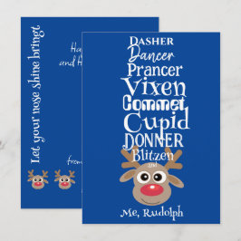 Christmas Reindeer Rudolph Fun Niedlich Blue Feiertagskarte