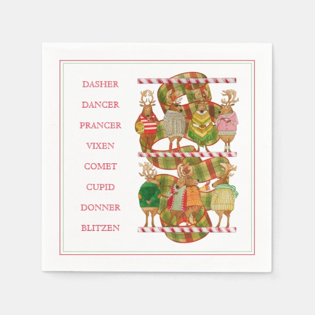 CHRISTMAS REINDEER Standard Cocktail Papier Napkin Serviette (Vorderseite)