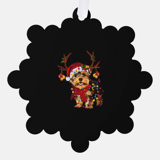 Christmas Reindeer Yorkie Ornament Karte (Vorderseite)