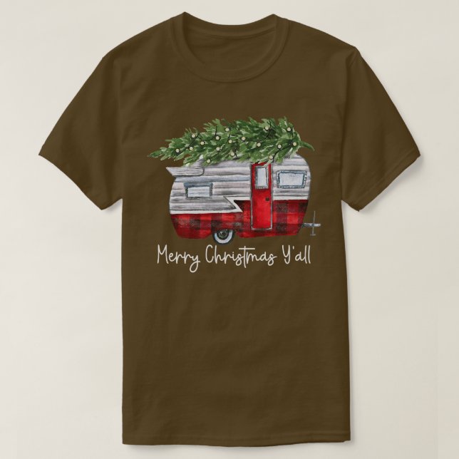 Christmas Retro Camping Caravan Xmas Tree Vehicles T-Shirt (Design vorne)