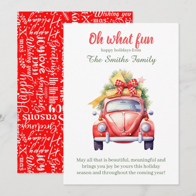 Christmas retro car postcard einladung (Vorne/Hinten)